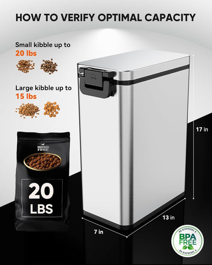 Stainless Steel Dog Food Storage Container, 20lb/15lb Pet Food Bin