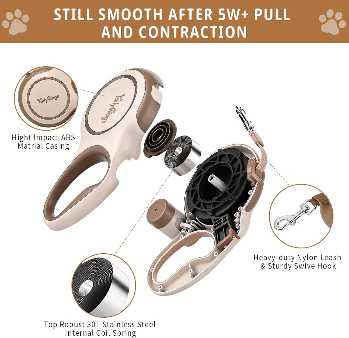 16ft Retractable Dog Leash for Medium Dogs up to 66 lbs,Khaki