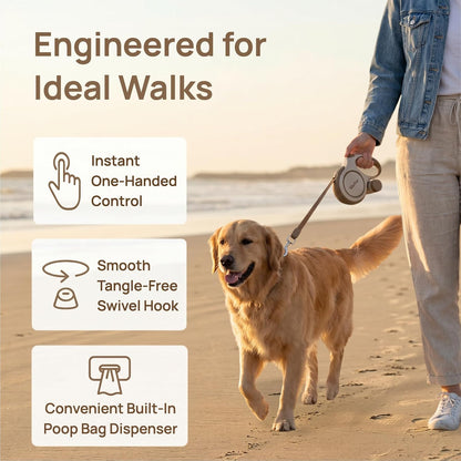 16ft Retractable Dog Leash for Medium Dogs up to 66 lbs,Khaki