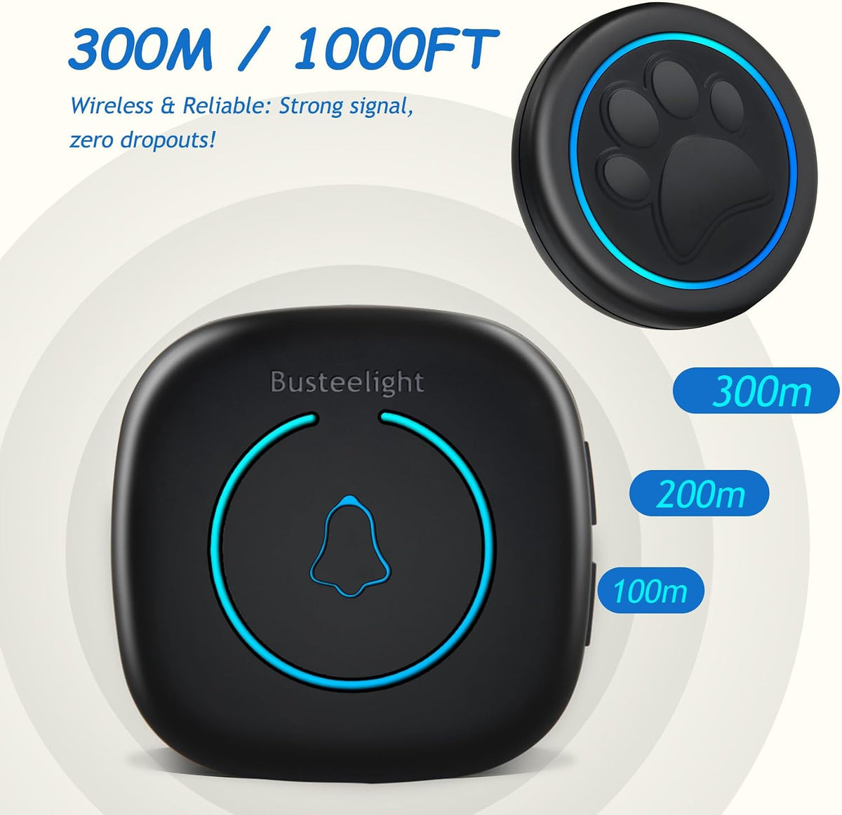 Soft Ring Blk Dog Bells to Go Outside-Dog Door Bell (1 Bell + 1 Receiver)
