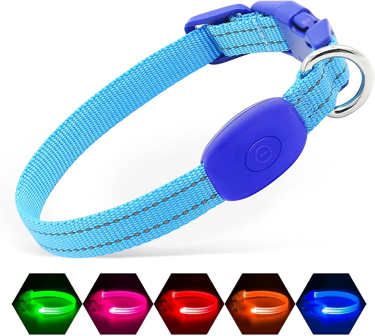Light Up Dog Collar, USB Rechargeable LED Dog Collar Glow in the Dark，Adjustable Pet Safety Lights for Night Walking (Green, Medium)