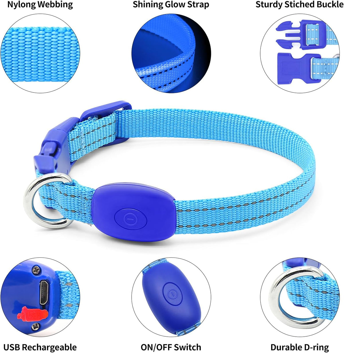 Light Up Dog Collar, USB Rechargeable LED Dog Collar Glow in the Dark，Adjustable Pet Safety Lights for Night Walking (Green, Medium)