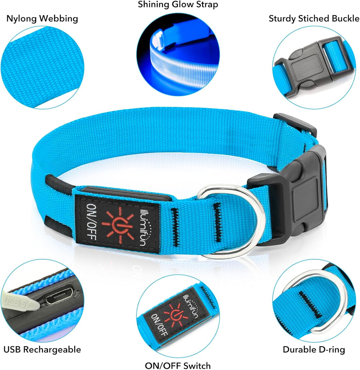Light Up Dog Collar, USB Rechargeable LED Dog Collar Glow in the Dark，Adjustable Pet Safety Lights for Night Walking (Green, Medium)
