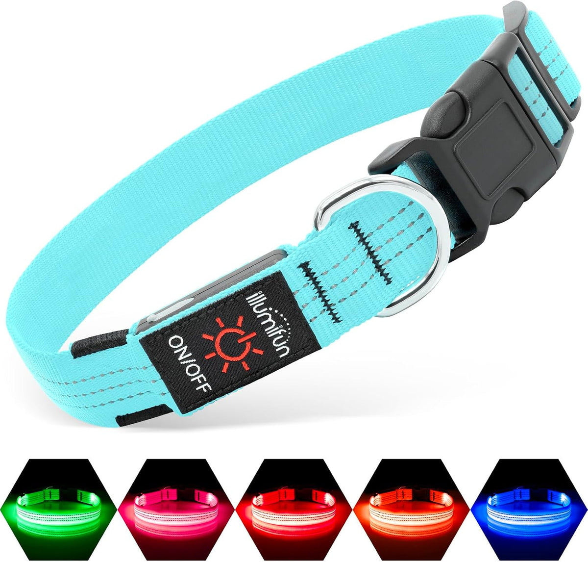 Light Up Dog Collar, USB Rechargeable LED Dog Collar Glow in the Dark，Adjustable Pet Safety Lights for Night Walking (Green, Medium)