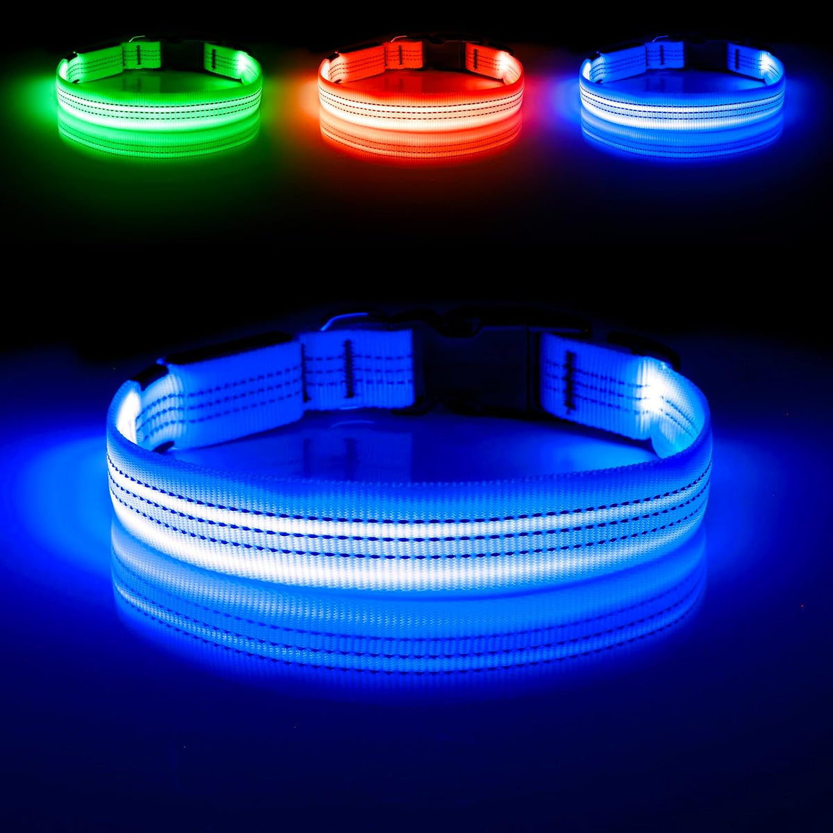 Light Up Dog Collar, USB Rechargeable LED Dog Collar Glow in the Dark，Adjustable Pet Safety Lights for Night Walking (Green, Medium)