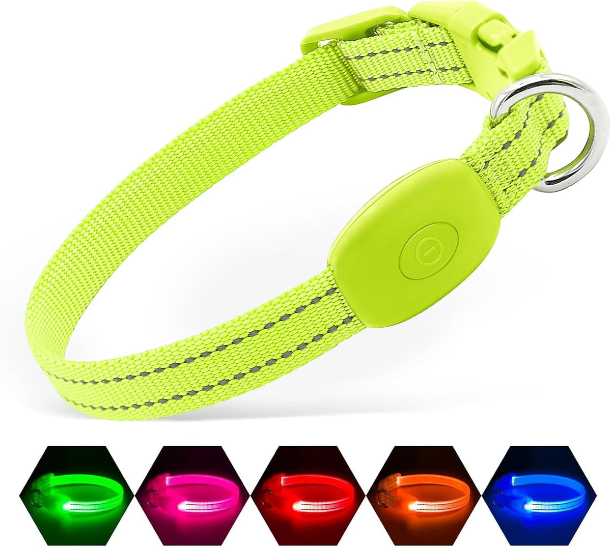 Light Up Dog Collar, USB Rechargeable LED Dog Collar Glow in the Dark，Adjustable Pet Safety Lights for Night Walking (Green, Medium)