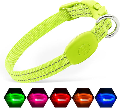 Light Up Dog Collar, USB Rechargeable LED Dog Collar Glow in the Dark，Adjustable Pet Safety Lights for Night Walking (Green, Medium)