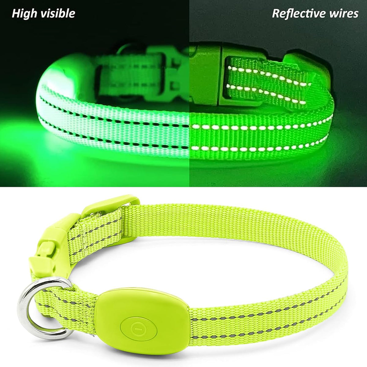 Light Up Dog Collar, USB Rechargeable LED Dog Collar Glow in the Dark，Adjustable Pet Safety Lights for Night Walking (Green, Medium)