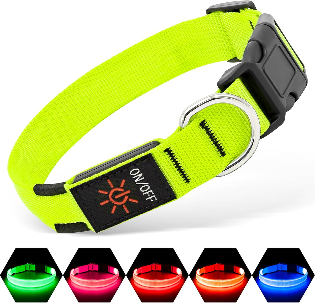 Light Up Dog Collar, USB Rechargeable LED Dog Collar Glow in the Dark，Adjustable Pet Safety Lights for Night Walking (Green, Medium)