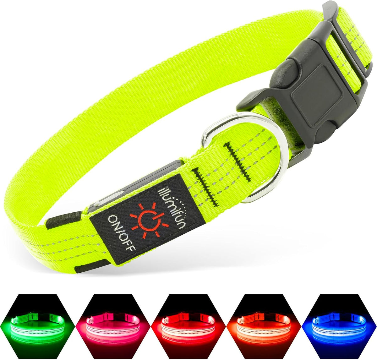 Light Up Dog Collar, USB Rechargeable LED Dog Collar Glow in the Dark，Adjustable Pet Safety Lights for Night Walking (Green, Medium)