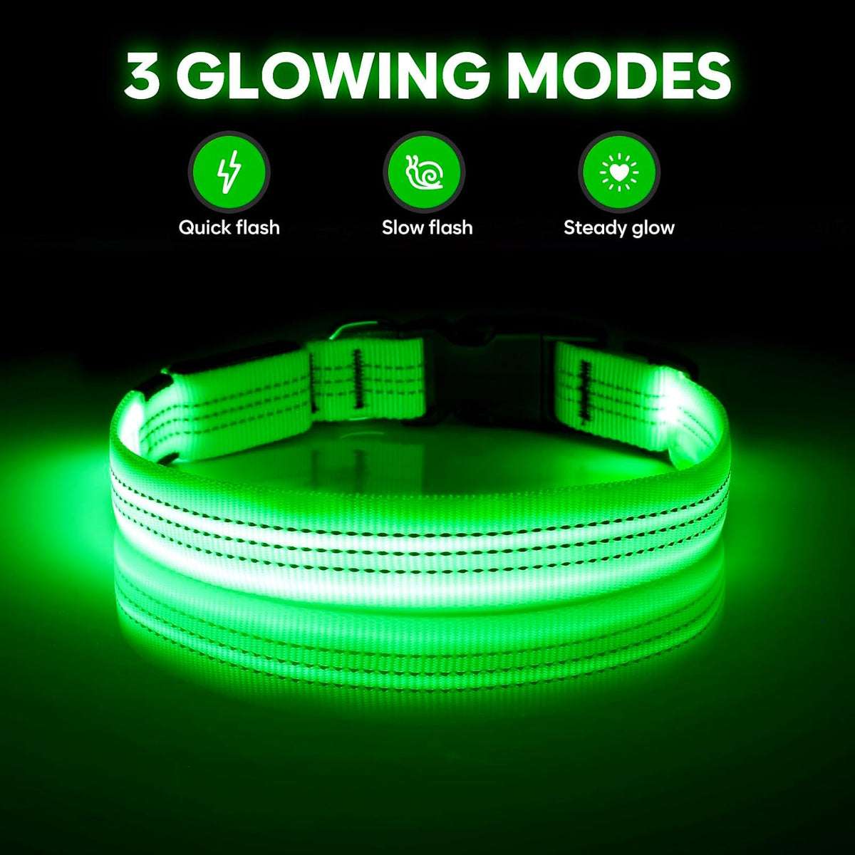 Light Up Dog Collar, USB Rechargeable LED Dog Collar Glow in the Dark，Adjustable Pet Safety Lights for Night Walking (Green, Medium)