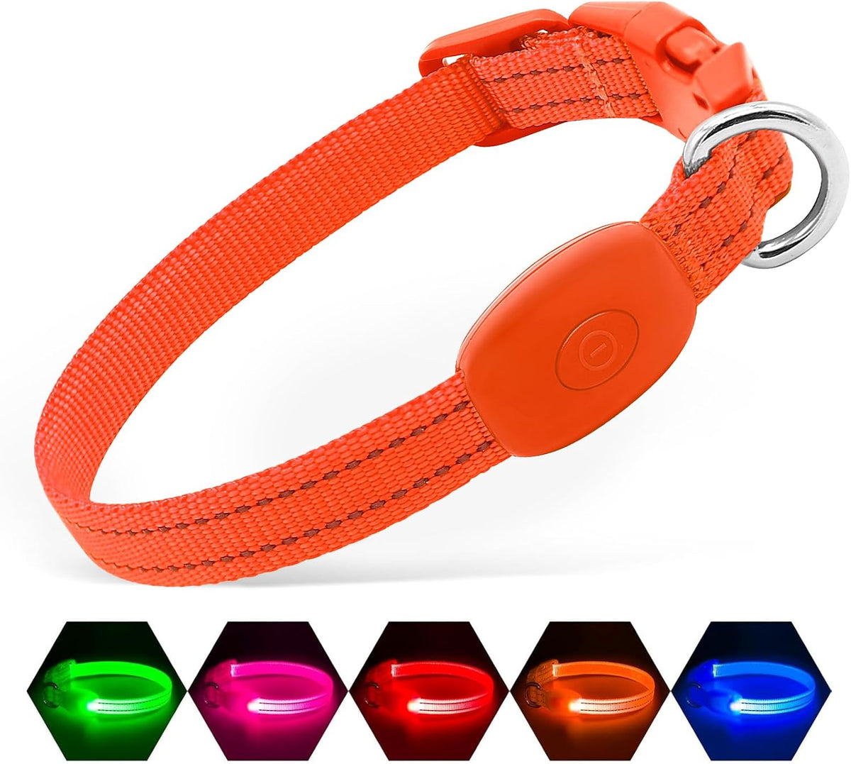 Light Up Dog Collar, USB Rechargeable LED Dog Collar Glow in the Dark，Adjustable Pet Safety Lights for Night Walking (Green, Medium)