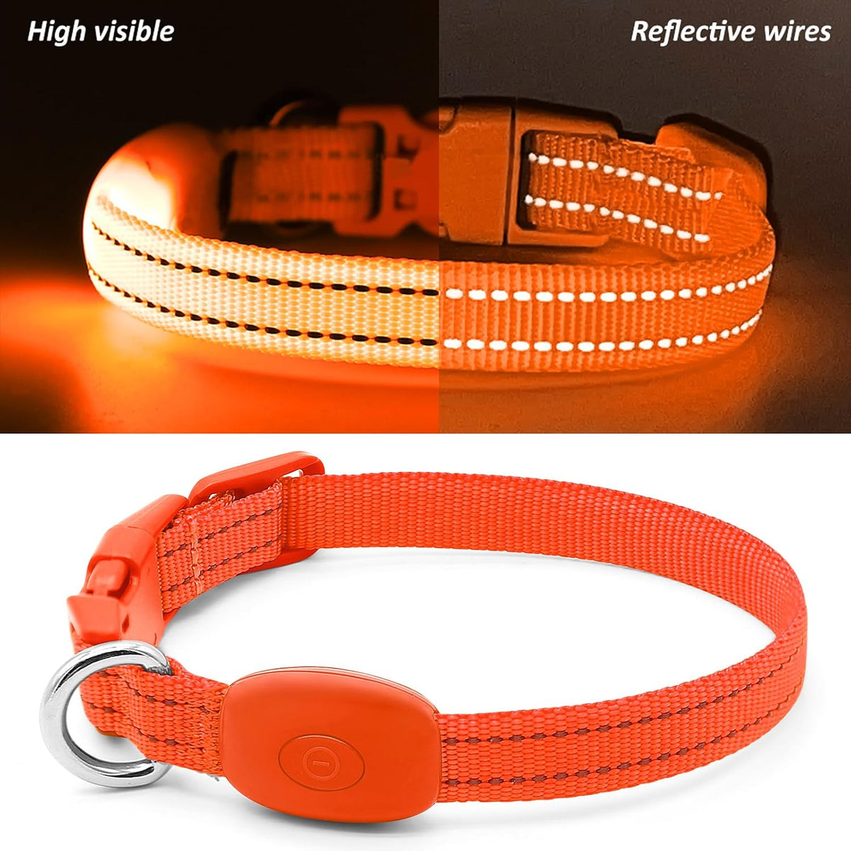 Light Up Dog Collar, USB Rechargeable LED Dog Collar Glow in the Dark，Adjustable Pet Safety Lights for Night Walking (Green, Medium)