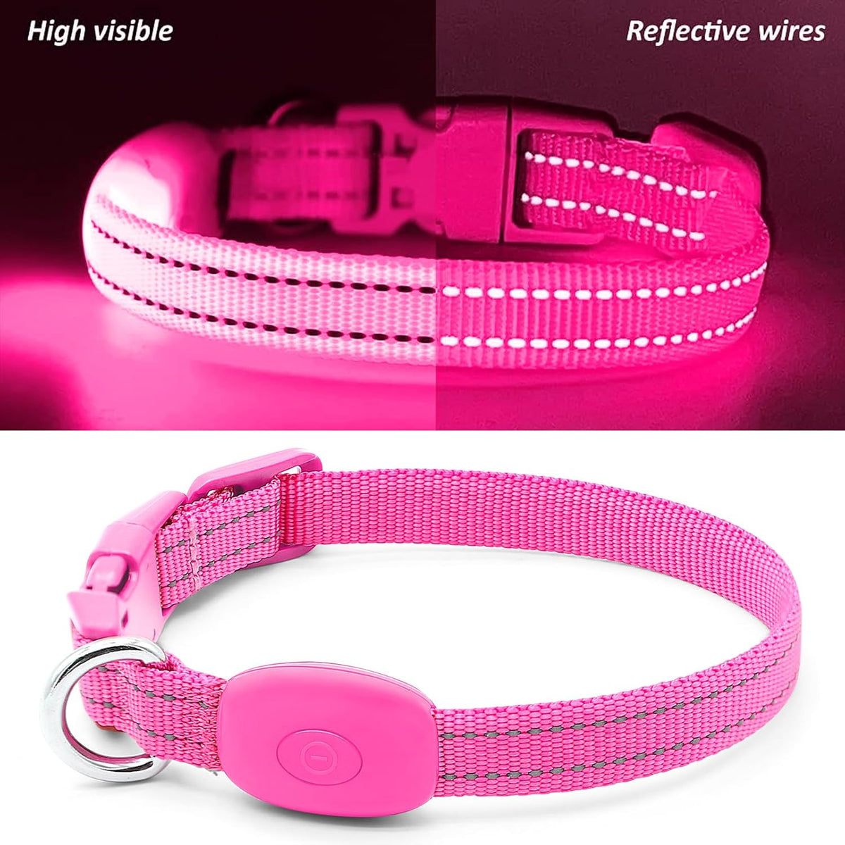 Light Up Dog Collar, USB Rechargeable LED Dog Collar Glow in the Dark，Adjustable Pet Safety Lights for Night Walking (Green, Medium)