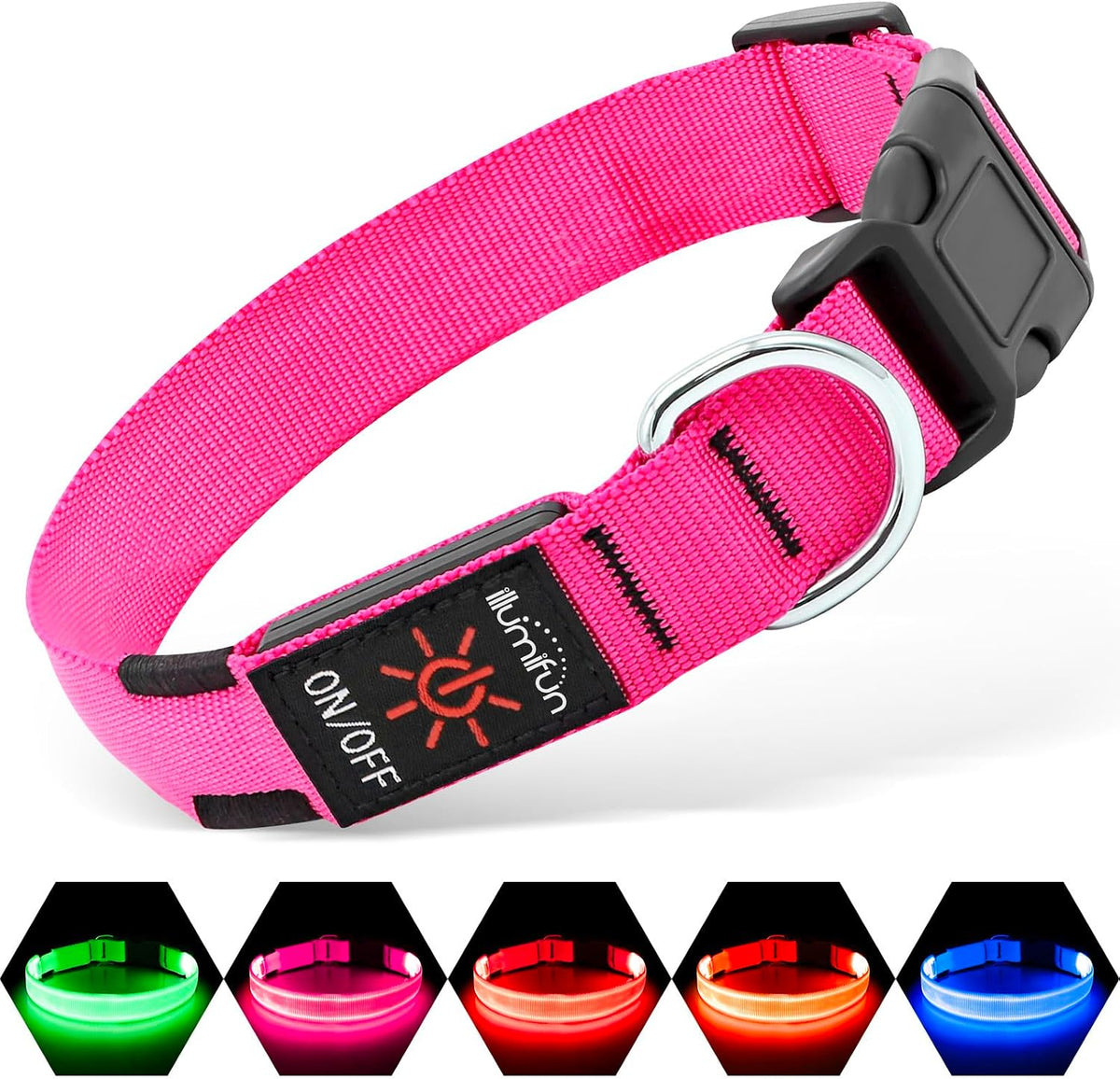 Light Up Dog Collar, USB Rechargeable LED Dog Collar Glow in the Dark，Adjustable Pet Safety Lights for Night Walking (Green, Medium)