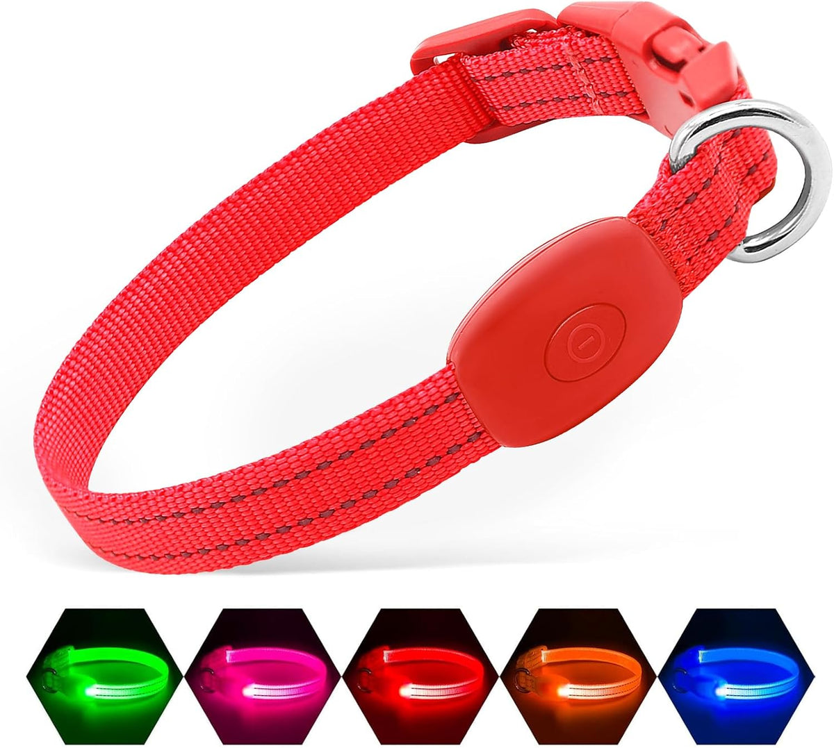 Light Up Dog Collar, USB Rechargeable LED Dog Collar Glow in the Dark，Adjustable Pet Safety Lights for Night Walking (Green, Medium)