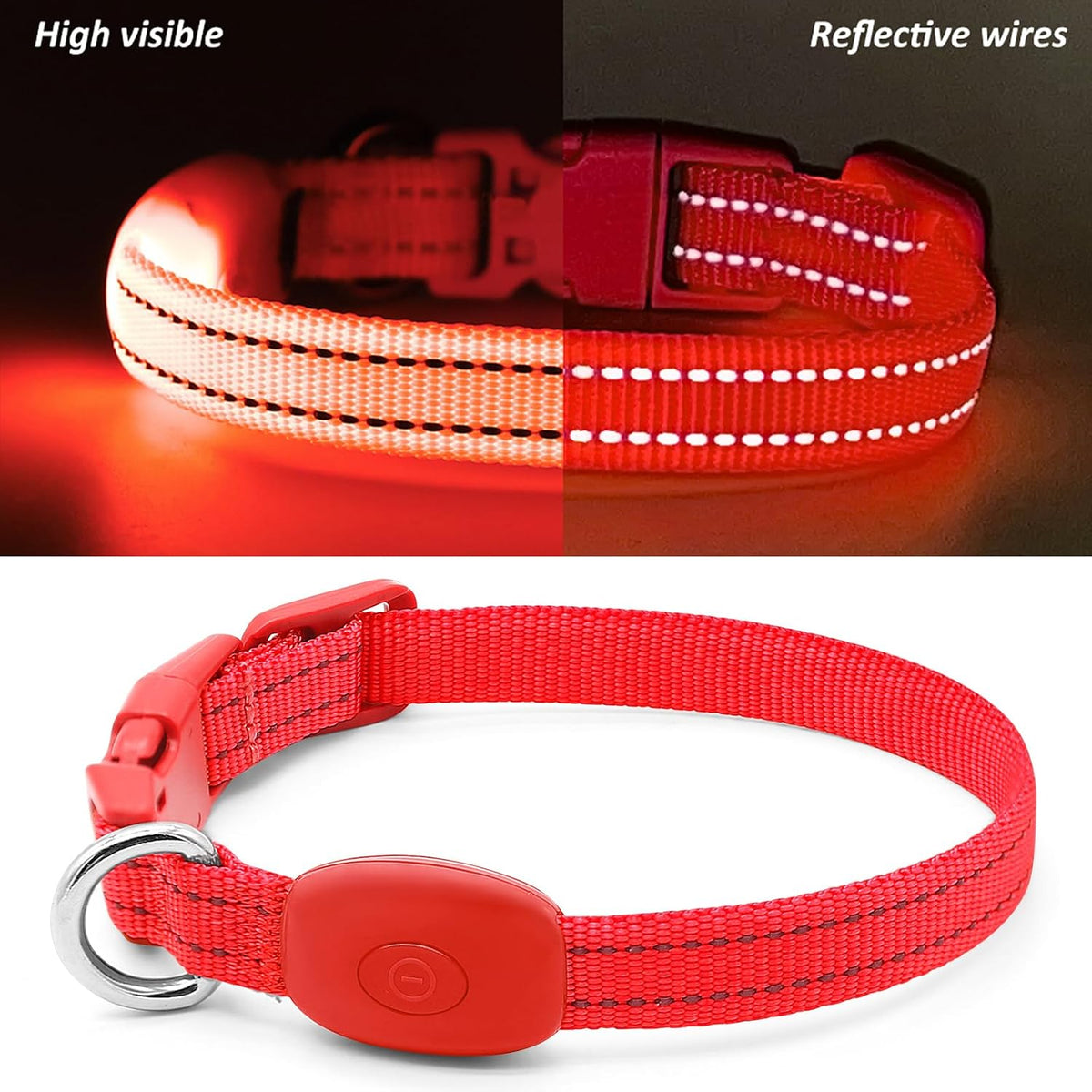 Light Up Dog Collar, USB Rechargeable LED Dog Collar Glow in the Dark，Adjustable Pet Safety Lights for Night Walking (Green, Medium)