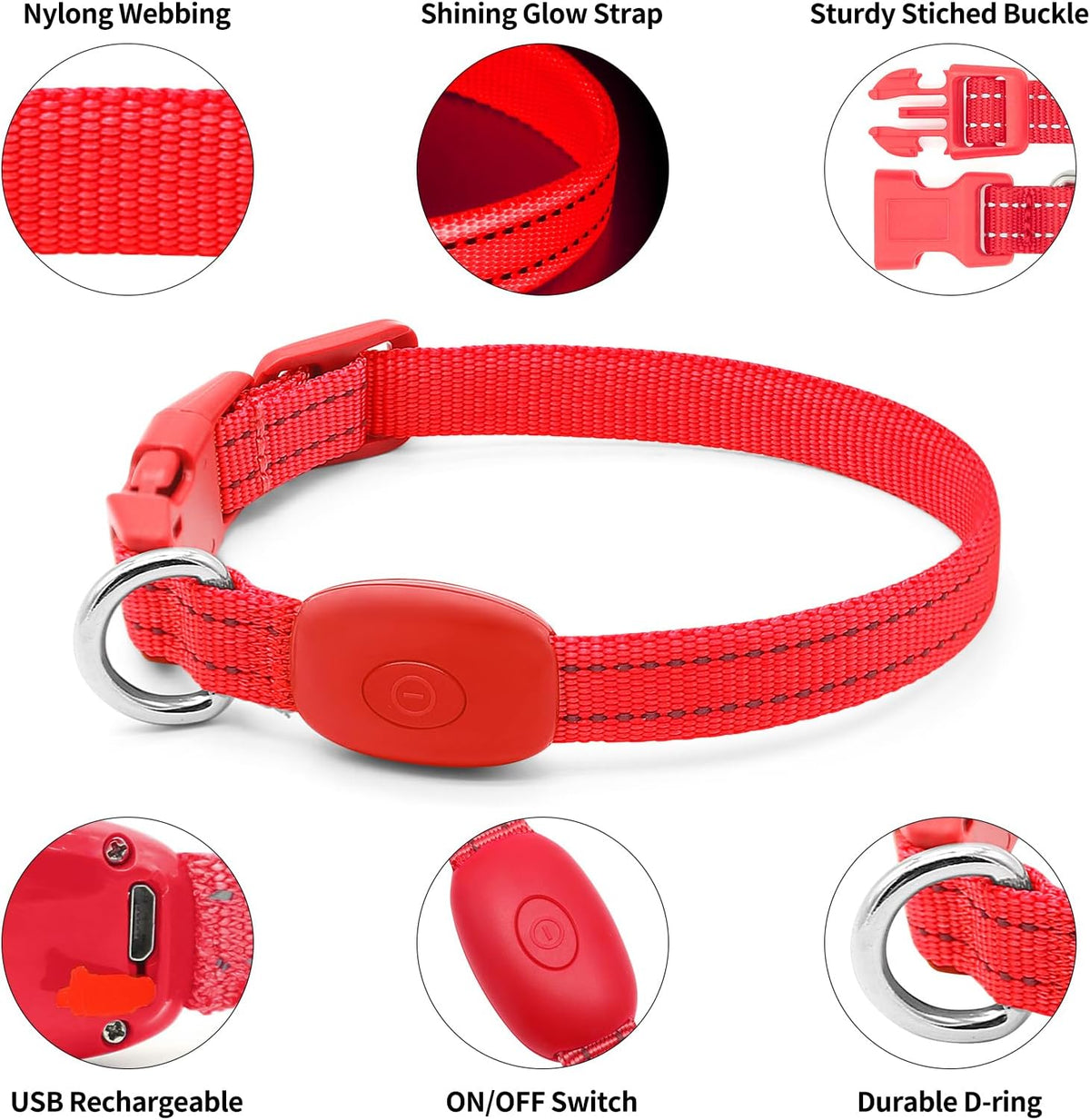 Light Up Dog Collar, USB Rechargeable LED Dog Collar Glow in the Dark，Adjustable Pet Safety Lights for Night Walking (Green, Medium)