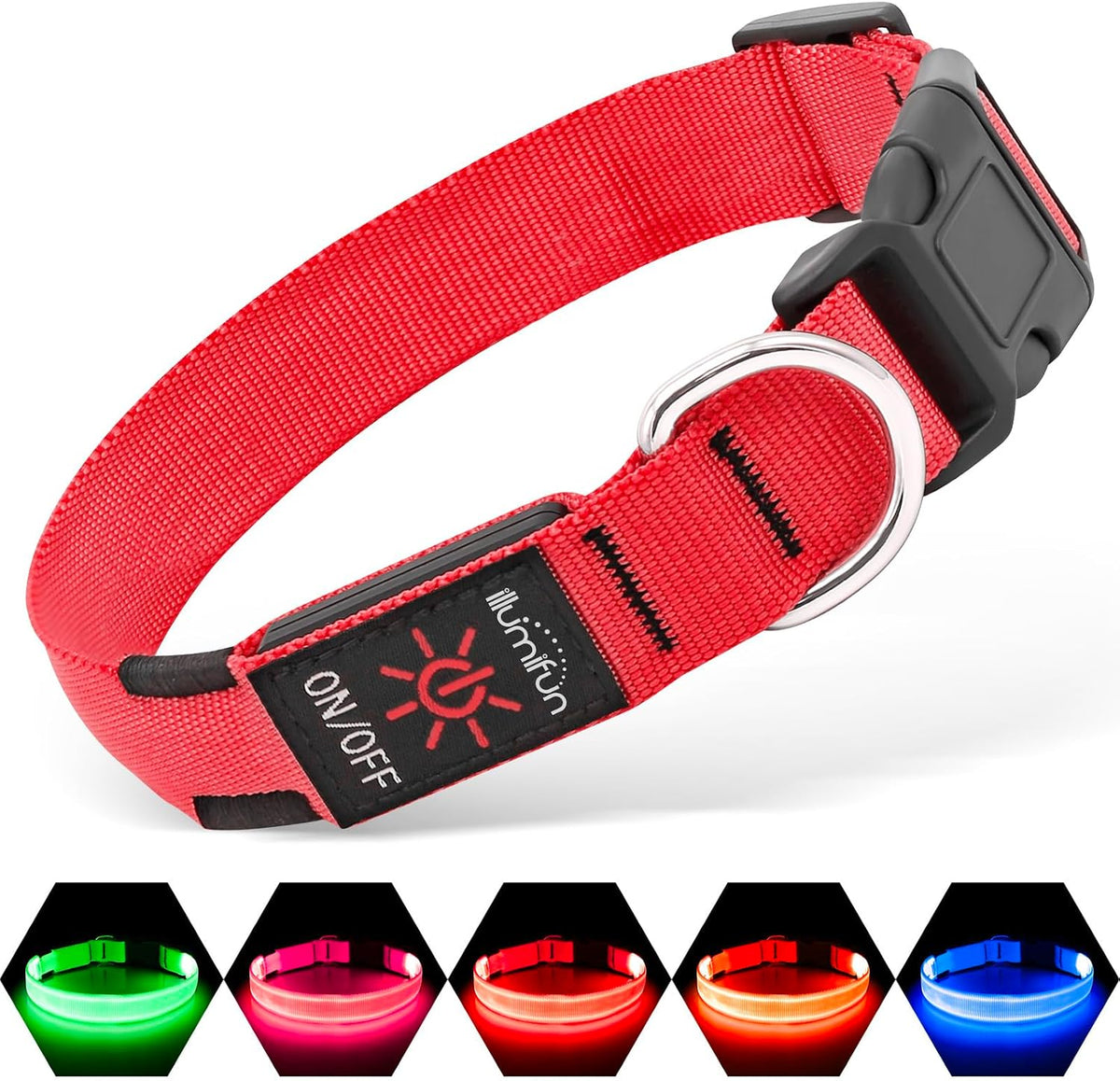 Light Up Dog Collar, USB Rechargeable LED Dog Collar Glow in the Dark，Adjustable Pet Safety Lights for Night Walking (Green, Medium)
