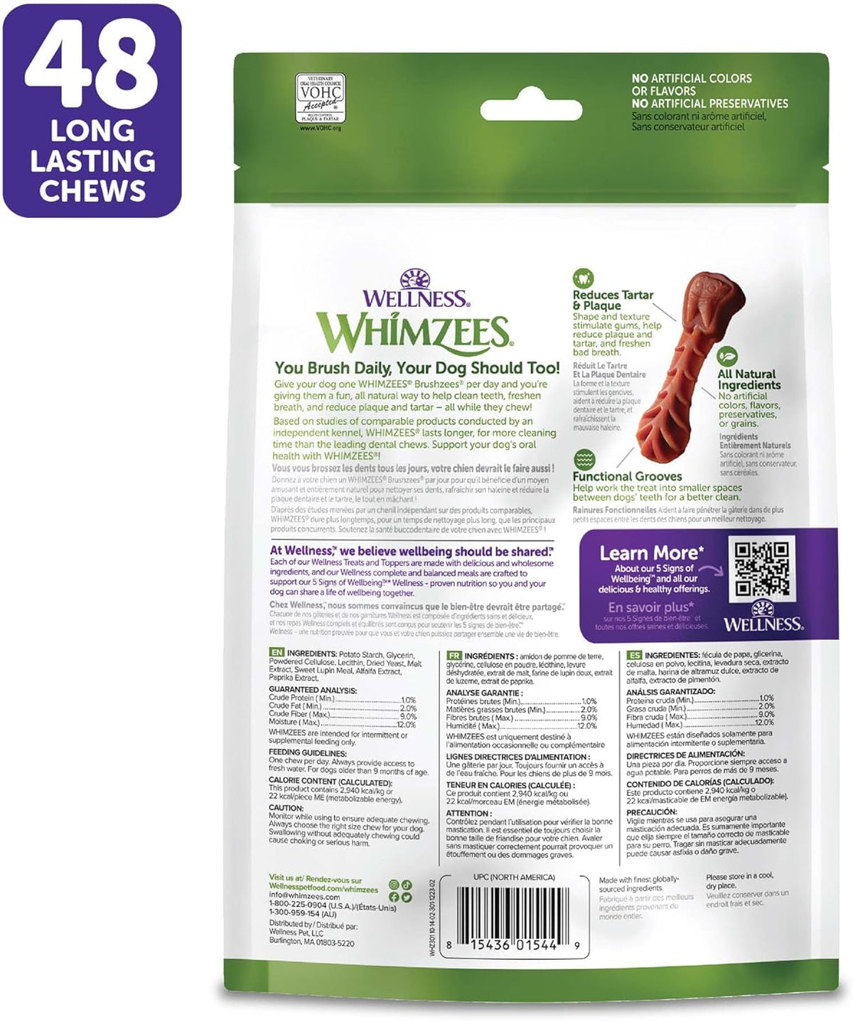 Whimzees Wellness Brushzees Natural Dog Dental Treat, VOHC Accepted Chews, Freshens Breath, Extra-Small Size, 12.7 oz Bag