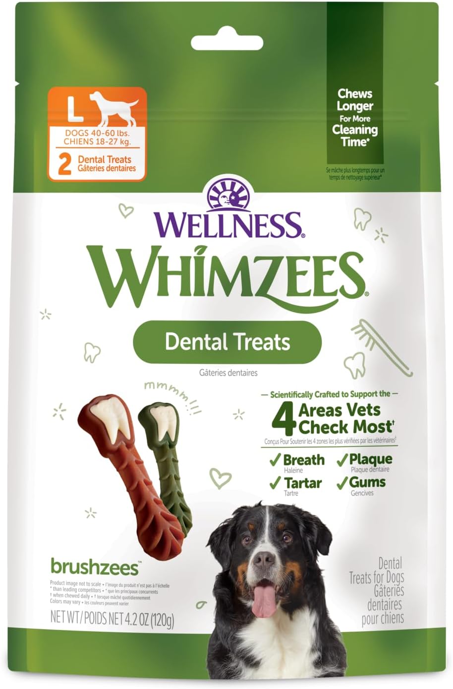 Whimzees Wellness Brushzees Natural Dog Dental Treat, VOHC Accepted Chews, Freshens Breath, Extra-Small Size, 12.7 oz Bag