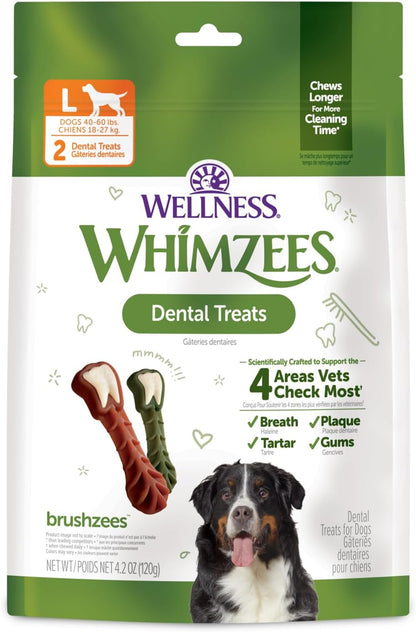 Whimzees Wellness Brushzees Natural Dog Dental Treat, VOHC Accepted Chews, Freshens Breath, Extra-Small Size, 12.7 oz Bag