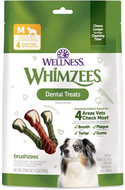 Whimzees Wellness Brushzees Natural Dog Dental Treat, VOHC Accepted Chews, Freshens Breath, Extra-Small Size, 12.7 oz Bag