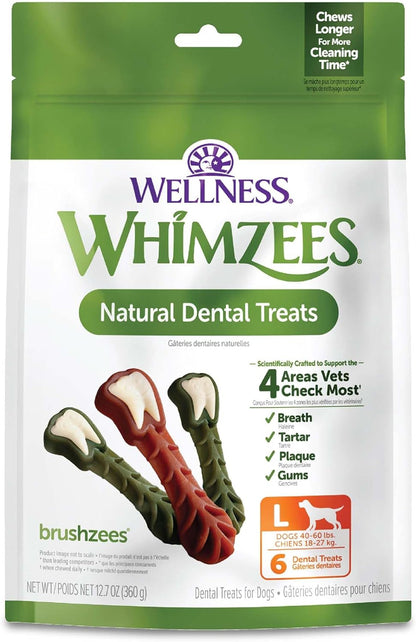 Whimzees Wellness Brushzees Natural Dog Dental Treat, VOHC Accepted Chews, Freshens Breath, Extra-Small Size, 12.7 oz Bag