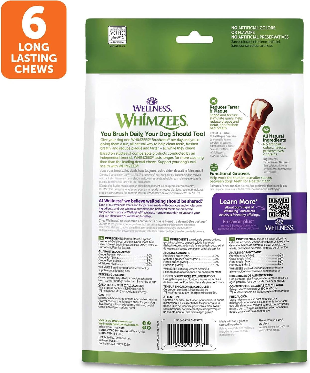 Whimzees Wellness Brushzees Natural Dog Dental Treat, VOHC Accepted Chews, Freshens Breath, Extra-Small Size, 12.7 oz Bag