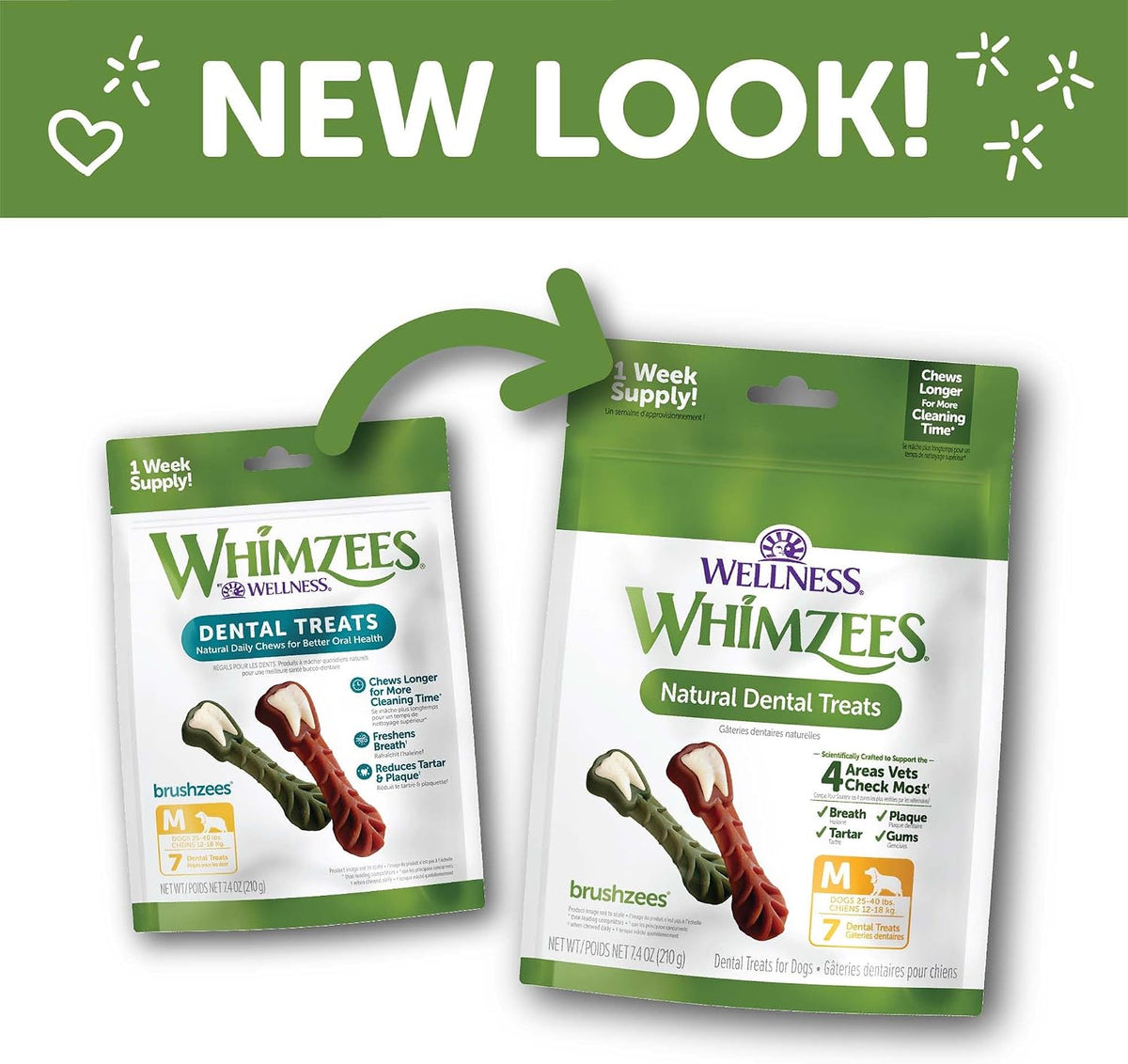 Whimzees Wellness Brushzees Natural Dog Dental Treat, VOHC Accepted Chews, Freshens Breath, Extra-Small Size, 12.7 oz Bag