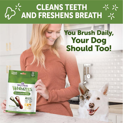 Whimzees Wellness Brushzees Natural Dog Dental Treat, VOHC Accepted Chews, Freshens Breath, Extra-Small Size, 12.7 oz Bag