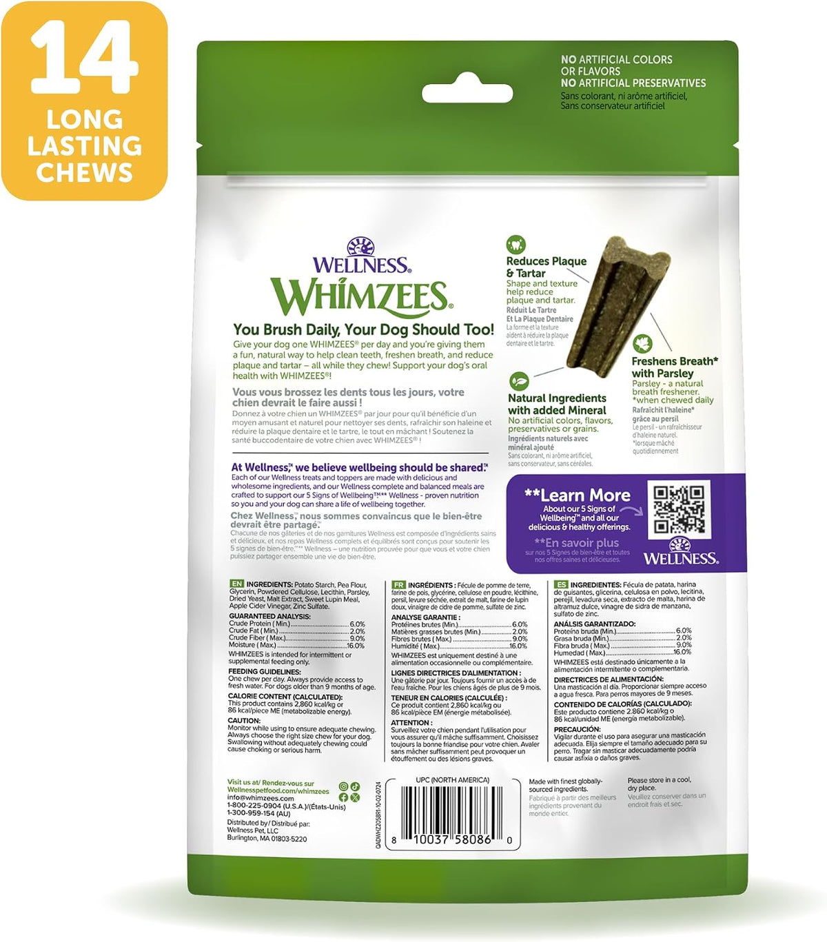 Whimzees Wellness Brushzees Natural Dog Dental Treat, VOHC Accepted Chews, Freshens Breath, Extra-Small Size, 12.7 oz Bag