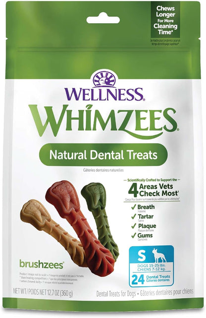 Whimzees Wellness Brushzees Natural Dog Dental Treat, VOHC Accepted Chews, Freshens Breath, Extra-Small Size, 12.7 oz Bag