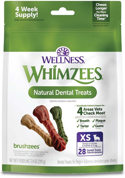 Whimzees Wellness Brushzees Natural Dog Dental Treat, VOHC Accepted Chews, Freshens Breath, Extra-Small Size, 12.7 oz Bag