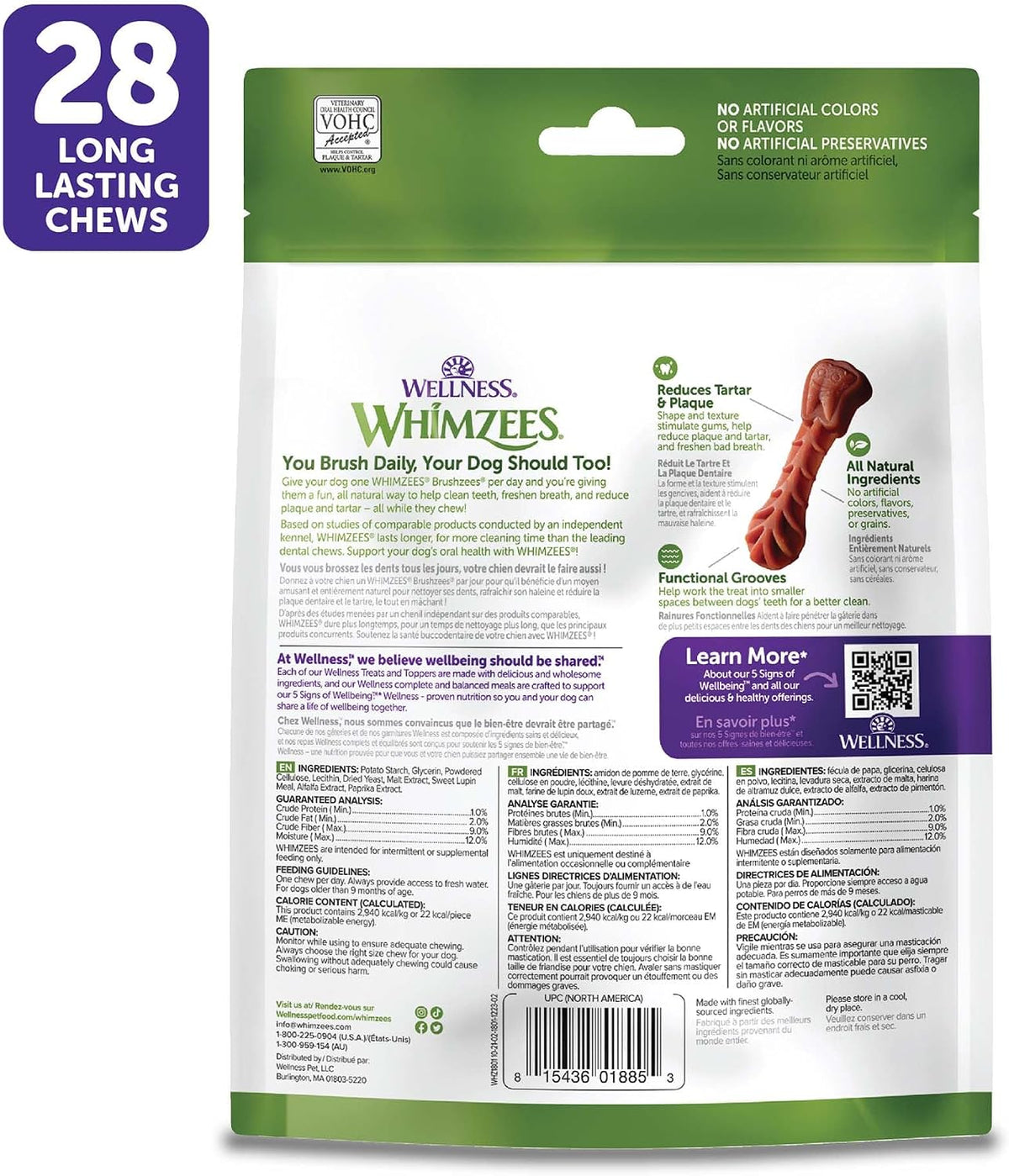 Whimzees Wellness Brushzees Natural Dog Dental Treat, VOHC Accepted Chews, Freshens Breath, Extra-Small Size, 12.7 oz Bag