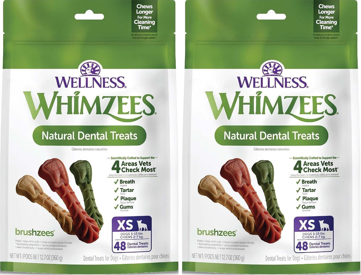 Whimzees Wellness Brushzees Natural Dog Dental Treat, VOHC Accepted Chews, Freshens Breath, Extra-Small Size, 12.7 oz Bag