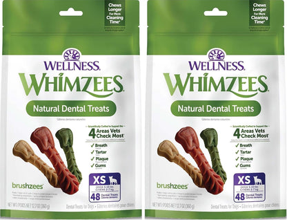 Whimzees Wellness Brushzees Natural Dog Dental Treat, VOHC Accepted Chews, Freshens Breath, Extra-Small Size, 12.7 oz Bag