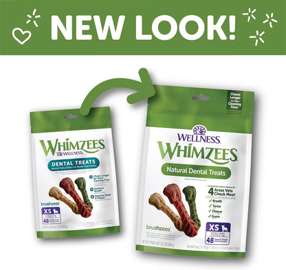 Whimzees Wellness Brushzees Natural Dog Dental Treat, VOHC Accepted Chews, Freshens Breath, Extra-Small Size, 12.7 oz Bag