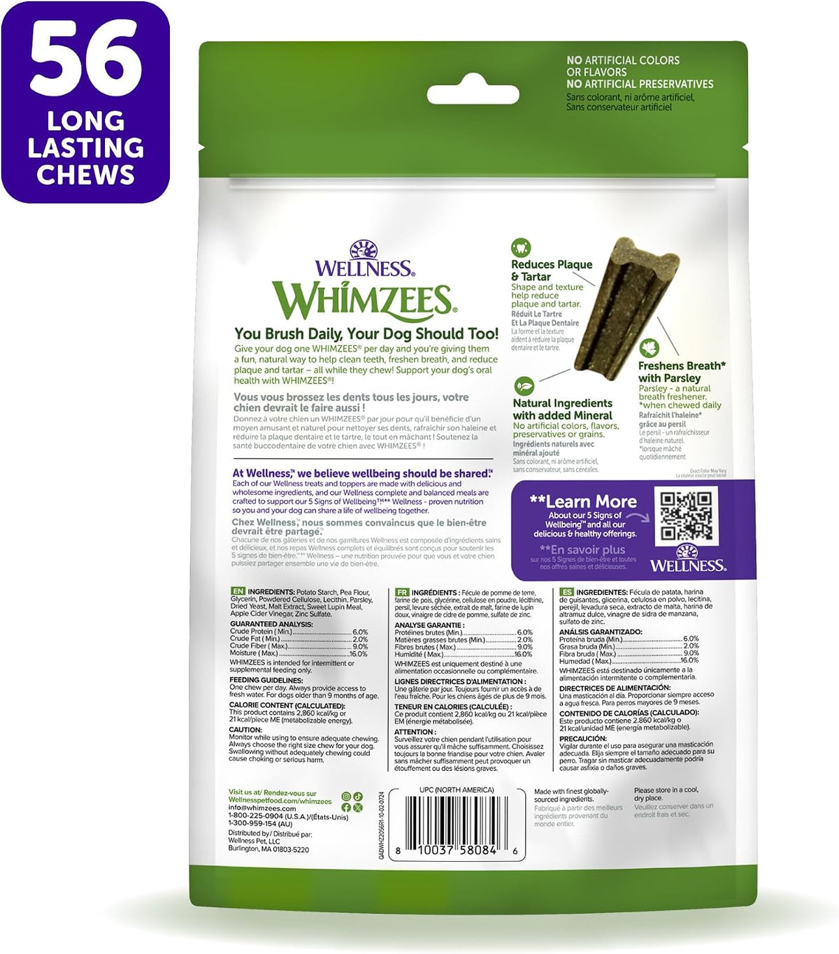 Whimzees Wellness Brushzees Natural Dog Dental Treat, VOHC Accepted Chews, Freshens Breath, Extra-Small Size, 12.7 oz Bag