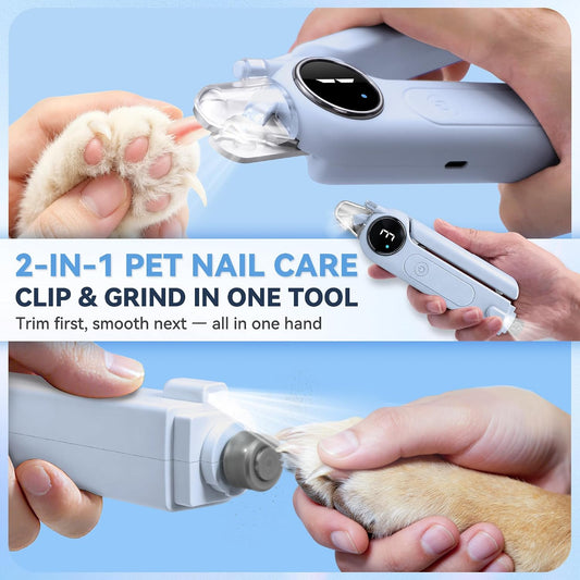 2-in-1 Quiet Electric Pet Nail Clipper & Grinder with Light for Dogs Cats