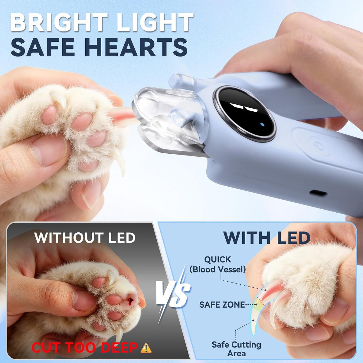2-in-1 Quiet Electric Pet Nail Clipper & Grinder with Light for Dogs Cats