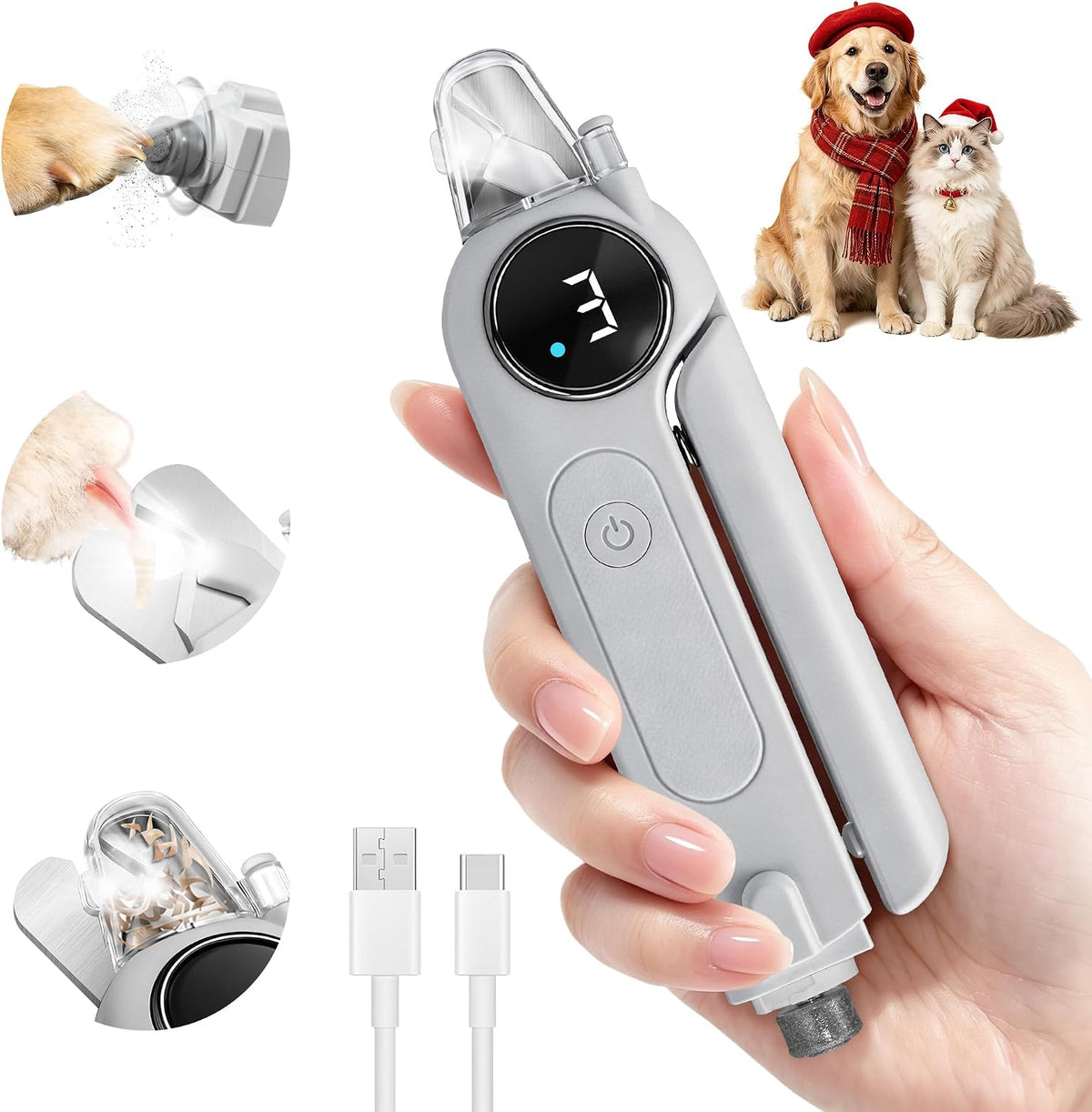 2-in-1 Quiet Electric Pet Nail Clipper & Grinder with Light for Dogs Cats