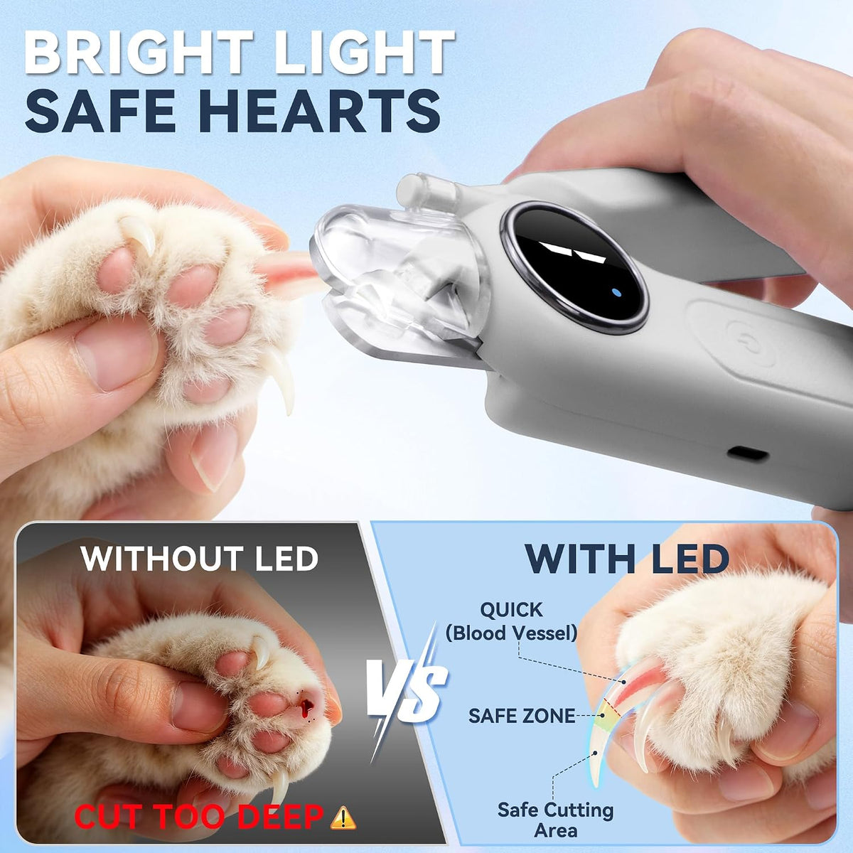 2-in-1 Quiet Electric Pet Nail Clipper & Grinder with Light for Dogs Cats
