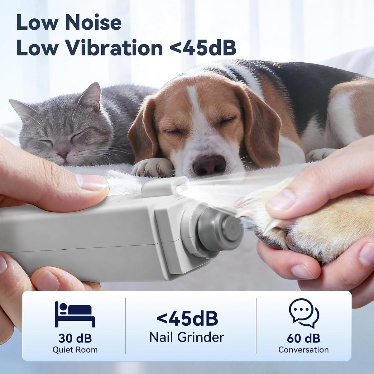 2-in-1 Quiet Electric Pet Nail Clipper & Grinder with Light for Dogs Cats