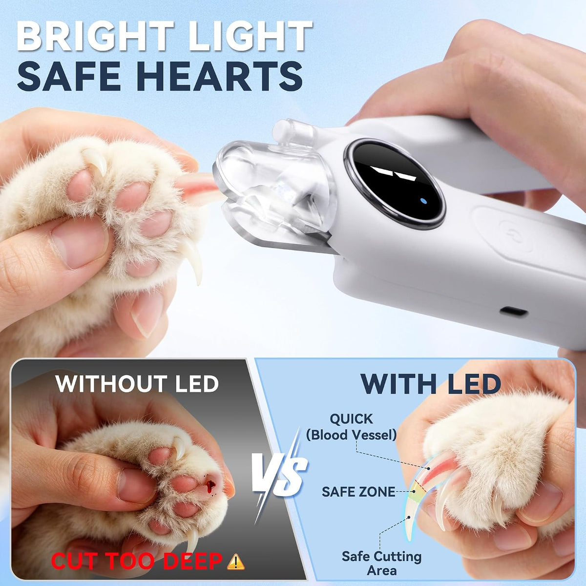 2-in-1 Quiet Electric Pet Nail Clipper & Grinder with Light for Dogs Cats