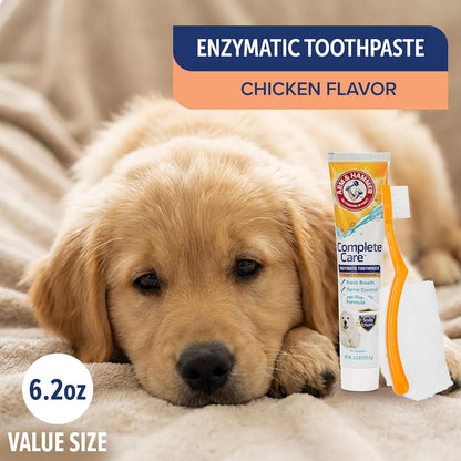 Complete Care Puppy Dental Kit, Peanut Butter, 2.5 Oz, 2-Pack | Enzymatic baking soda formula, fluoride-free, peanut butter flavor, toothbrush and microfiber brush included