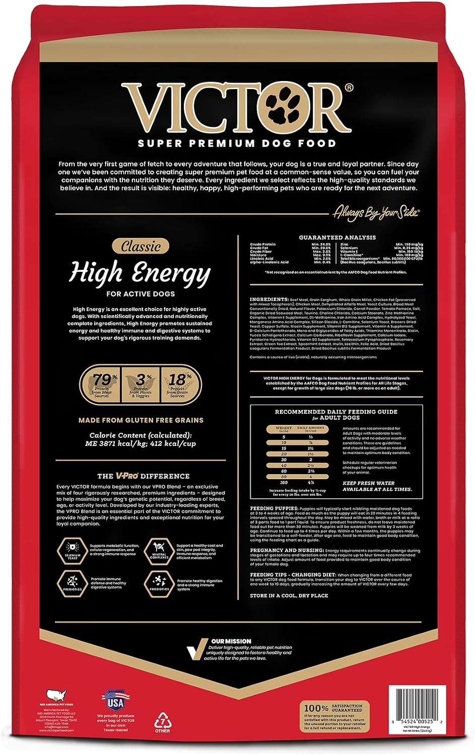 High Energy Dry Dog Food - Gluten Free Active Canine Kibble, 5 lb