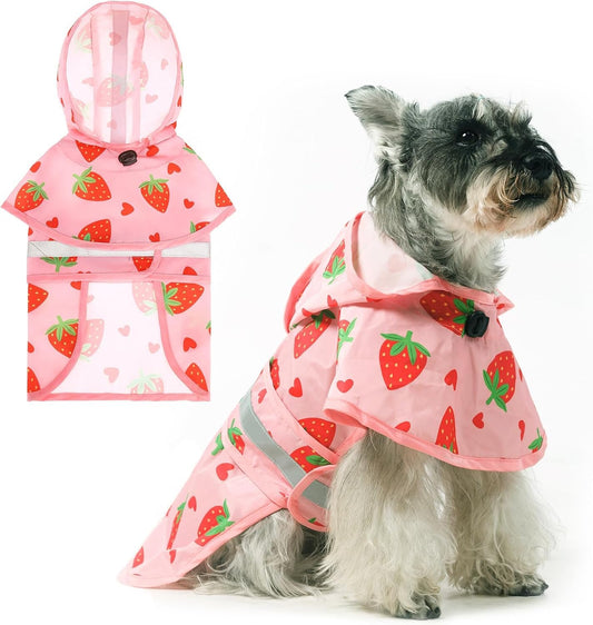 Dog Raincoat Hooded Slicker Poncho with Leash Hole, Raincoat for Small Medium Dogs, Waterproof Doggie Rain Jacket with Reflective Strip, Adjustable Lightweight Puppy Rainwear, Pink S