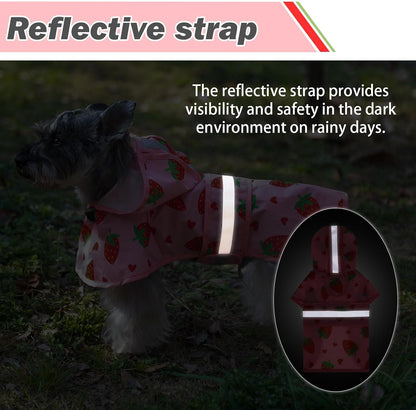 Dog Raincoat Hooded Slicker Poncho with Leash Hole, Raincoat for Small Medium Dogs, Waterproof Doggie Rain Jacket with Reflective Strip, Adjustable Lightweight Puppy Rainwear, Pink S