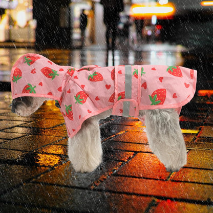 Dog Raincoat Hooded Slicker Poncho with Leash Hole, Raincoat for Small Medium Dogs, Waterproof Doggie Rain Jacket with Reflective Strip, Adjustable Lightweight Puppy Rainwear, Pink S